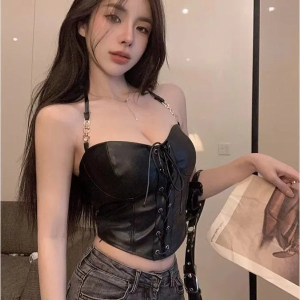 Sleek Sexy Leather Camisole Tank Top