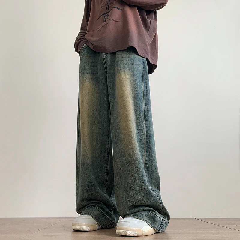 VILZSTUDIOS Vintage Distressed Blue Wide Leg Jeans