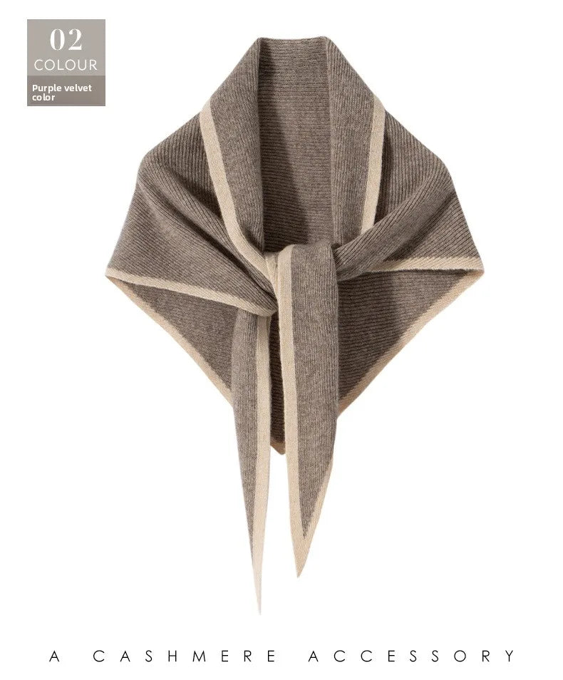VILZSTUDIOS Imitation Cashmere Color Blocked Knitted Triangle Scarf Versatile Comfortable Soft Neck Protecting Thickened  Warm Shawl Scarf