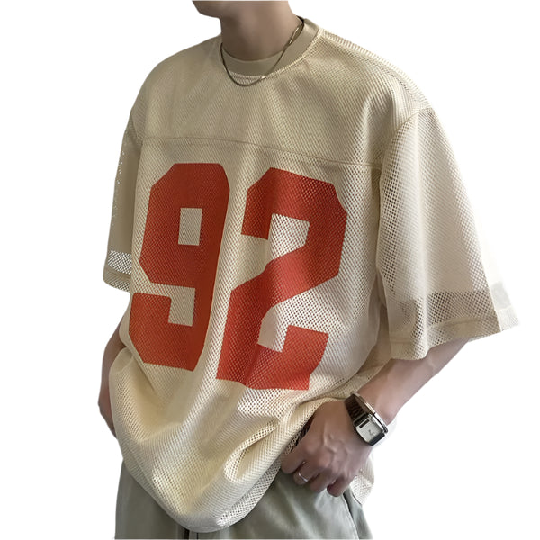 Athletic Retro Mesh Printed Breathable T-Shirt