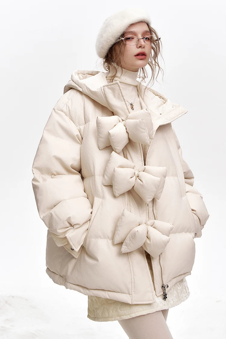 VILZSTUDIOS Stylish Bow Button Hooded Jacket