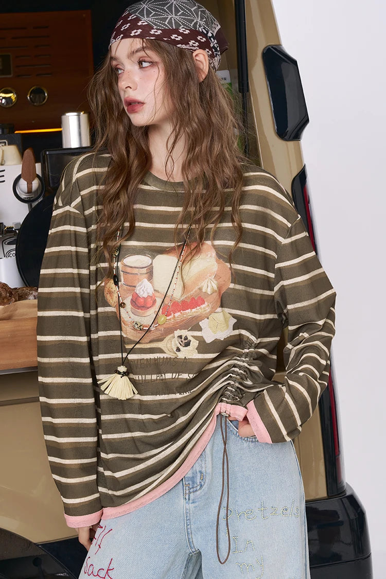 VILZSTUDIOS Sweet Smocked Stripe Print Top