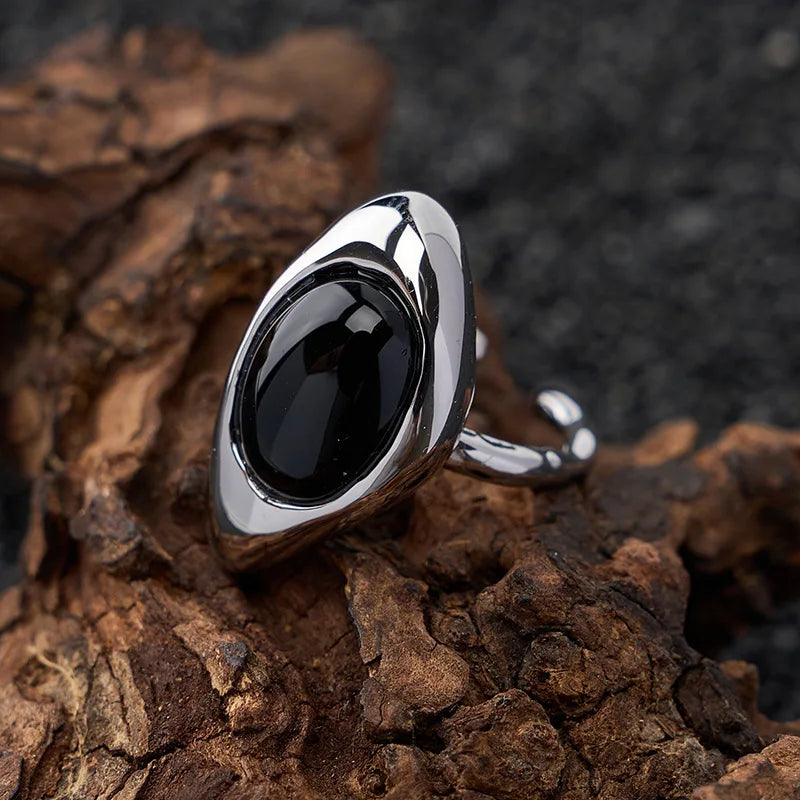 VILZSTUDIOS Black Stone Geometric Punk Finger Ring