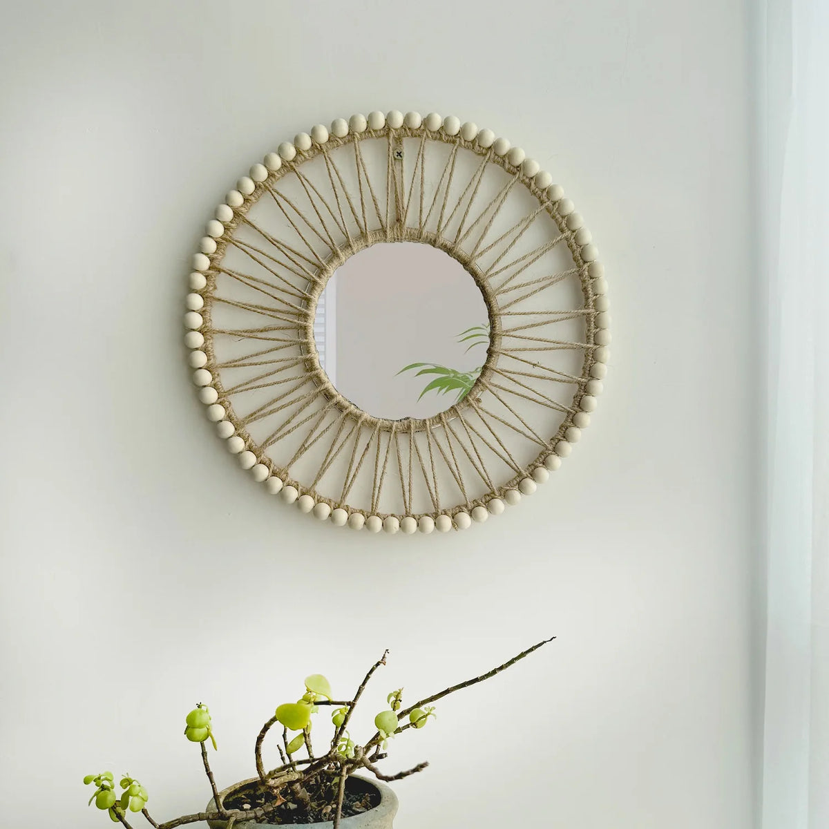 VILZSTUDIOS Hand-woven Nordic decorative hanging mirror creative wall sofa porch homestay style background wall hollow out decor mirror