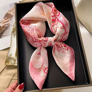 VILZSTUDIOS 70*70cm Leopard Green Brown Silk Scarf Women Simulated Silk Fresh and Elegant Versatile Headwear Clothing Bags and Square Scarf