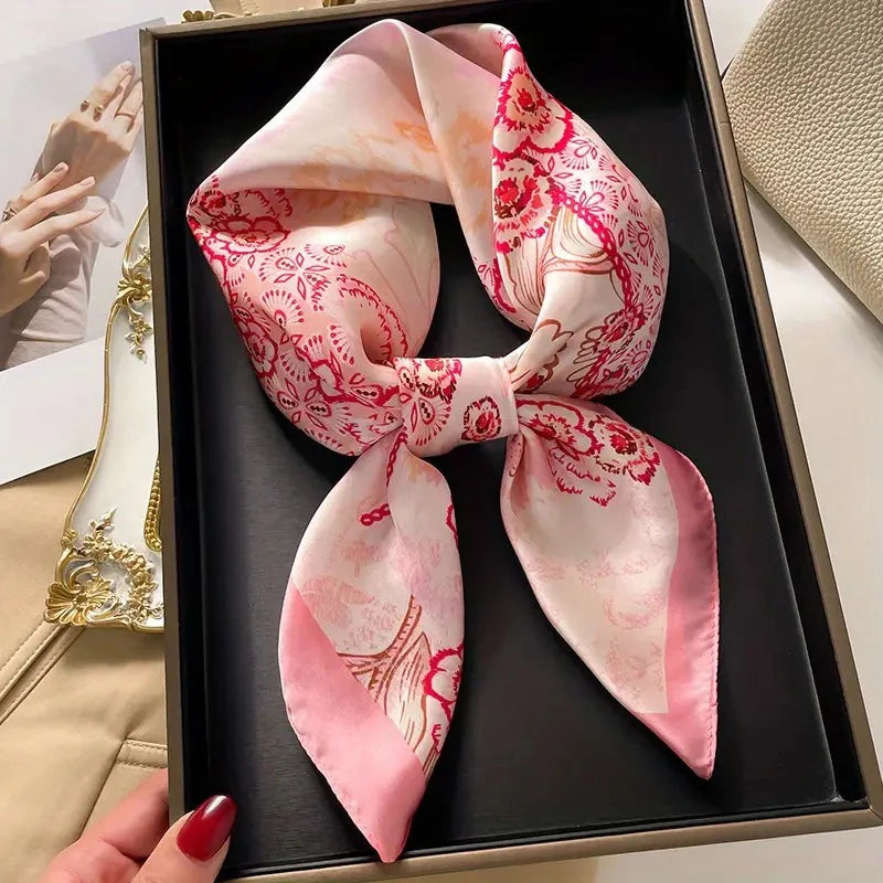 VILZSTUDIOS 70*70cm Leopard Green Brown Silk Scarf Women Simulated Silk Fresh and Elegant Versatile Headwear Clothing Bags and Square Scarf