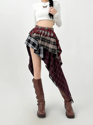VILZSTUDIOS Plaid Vintage A-Line Skirt Retro