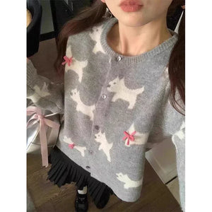 VILZSTUDIOS Cozy Jacquard Knit Bow Cardigan