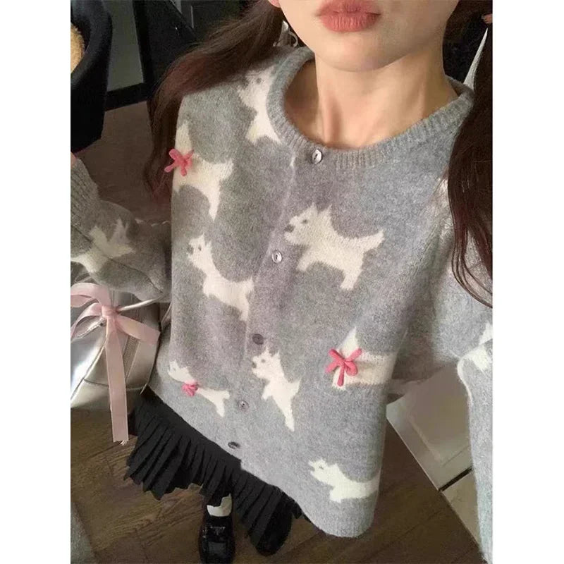 VILZSTUDIOS Cozy Jacquard Knit Bow Cardigan