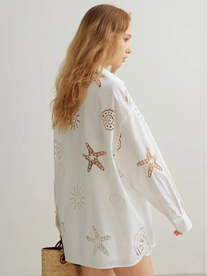 VILZSTUDIOS Stylish Embroidered Hollow Out Shirt