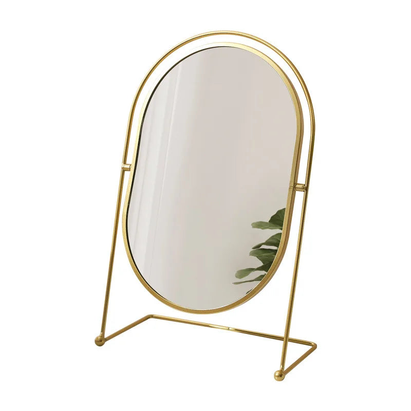 VILZSTUDIOS 360°Rotate Oval Makeup Mirror Nordic Brass Gold Metal Retro Dressing Desktop Bedroom Square Round Dormitory Makeup Mirror