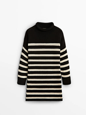 VILZSTUDIOS Slim Fit Striped Turtleneck Mini Dress