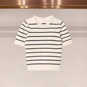 VILZSTUDIOS Striped Round Neck Knit Slim Sweater