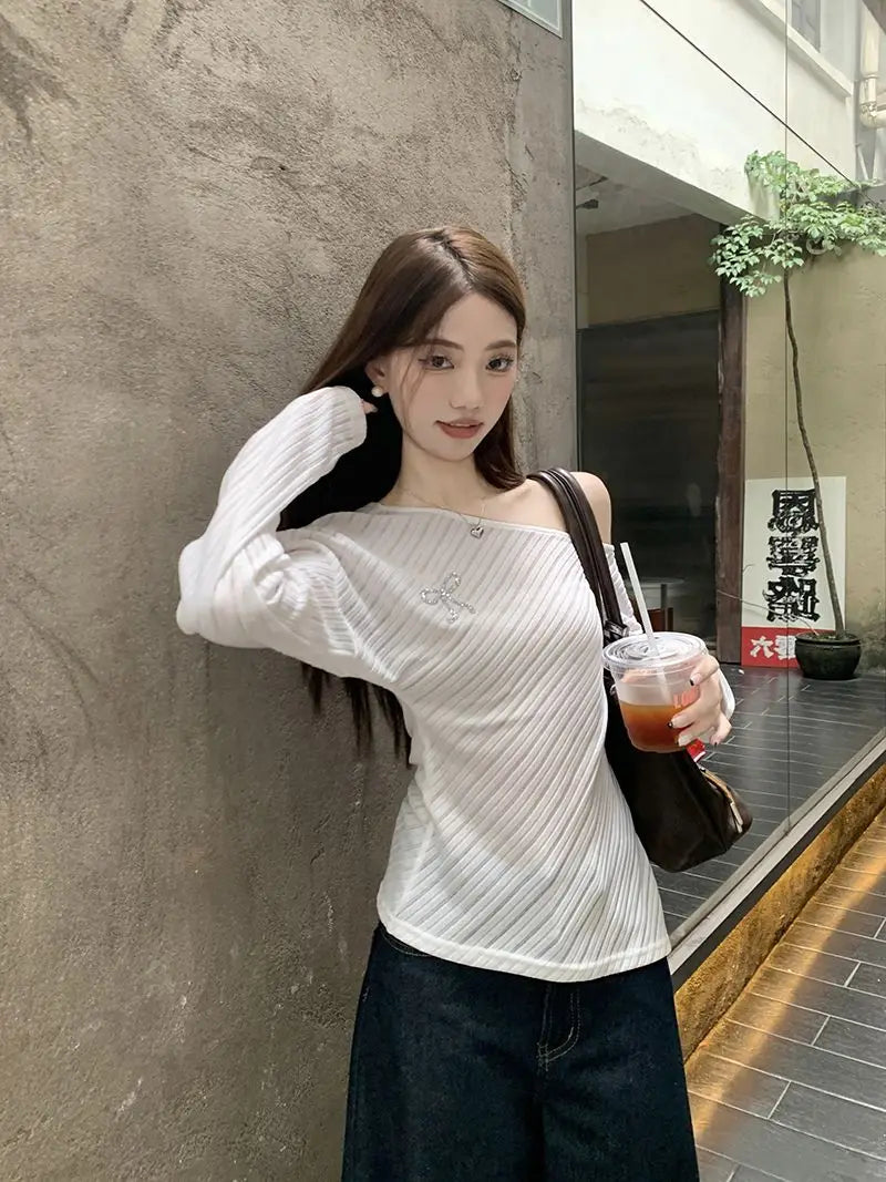 VILZSTUDIOS Off Shoulder Loose Knit Long Sleeve Top