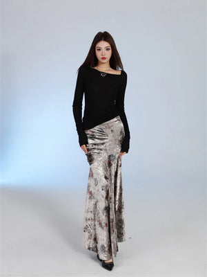 VILZSTUDIOS Black Designer Mesh Long Sleeve Blouse