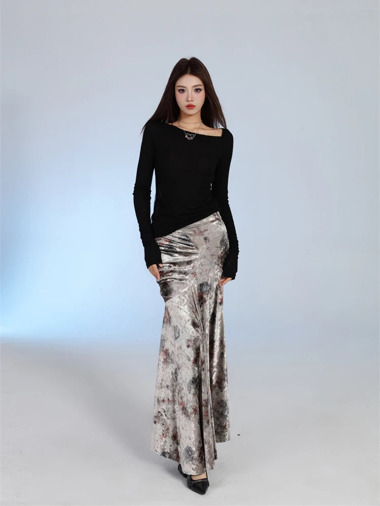 VILZSTUDIOS Black Designer Mesh Long Sleeve Blouse