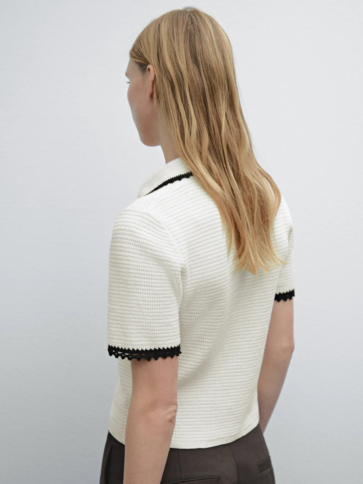 VILZSTUDIOS Knit Polo Collar Short Sleeve Sweater
