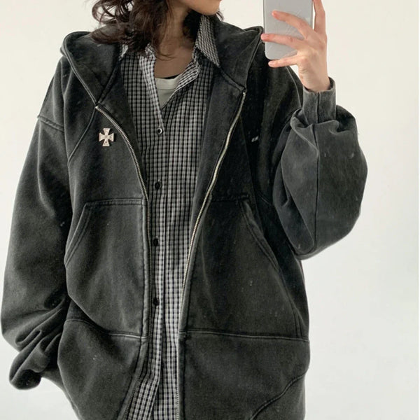 Vintage Washed Women's Zip-up Hoodie