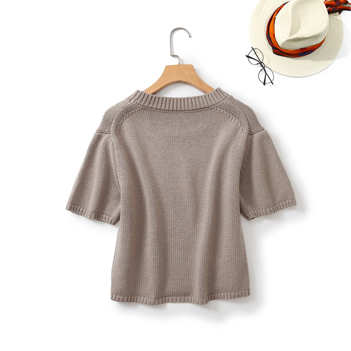 VILZSTUDIOS Casual Short-Sleeved Knitted Sweater