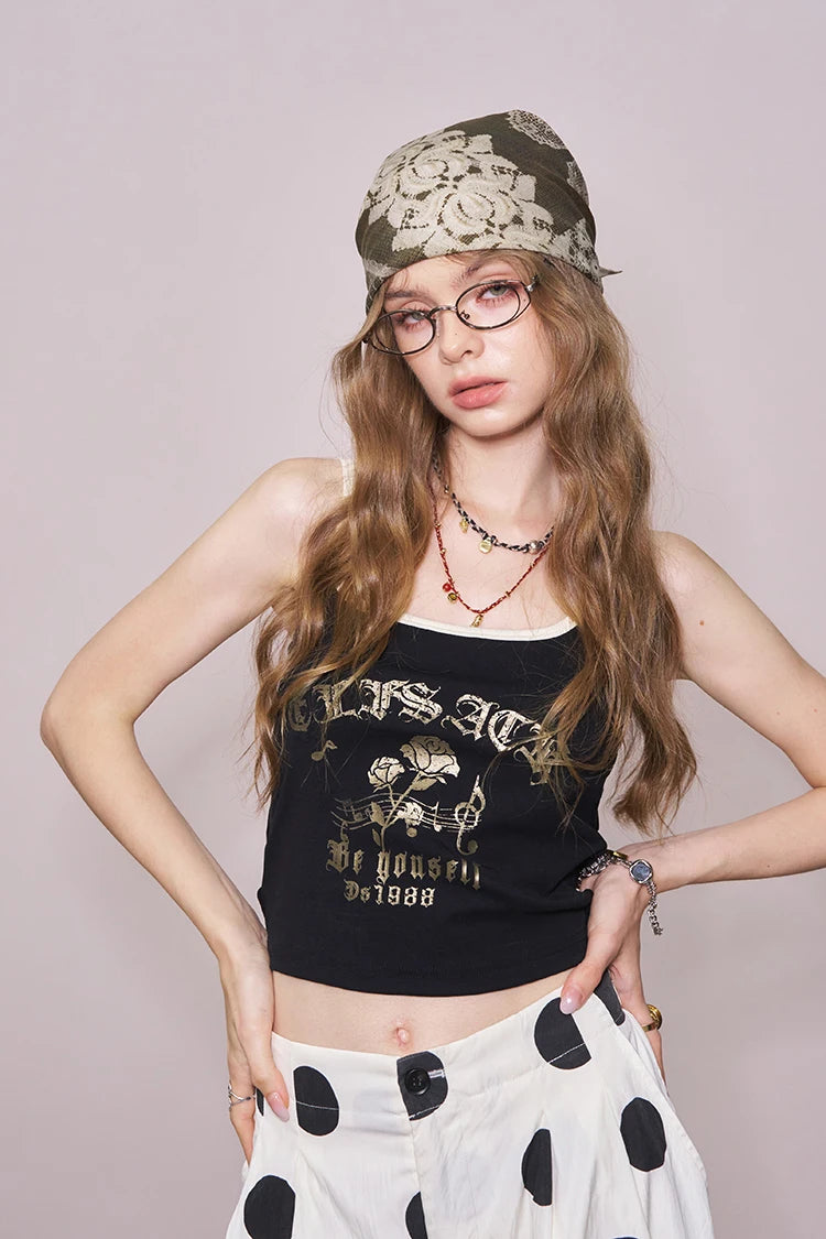 VILZSTUDIOS Brushed Gold Print Casual Cropped Tank Top