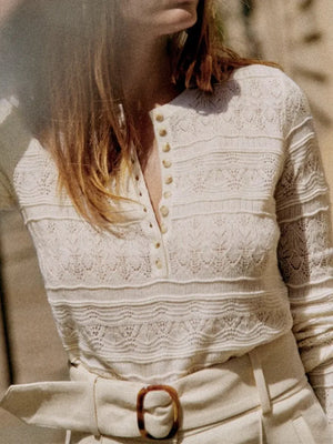 VILZSTUDIOS Chic Hollowed Jacquard Knit Sweater