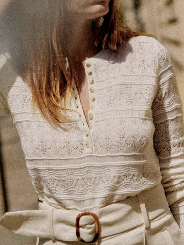 VILZSTUDIOS Chic Hollowed Jacquard Knit Sweater