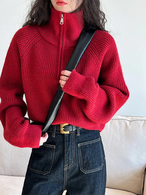 VILZSTUDIOS Turtleneck Semi-Zipper Knitwear Sweater