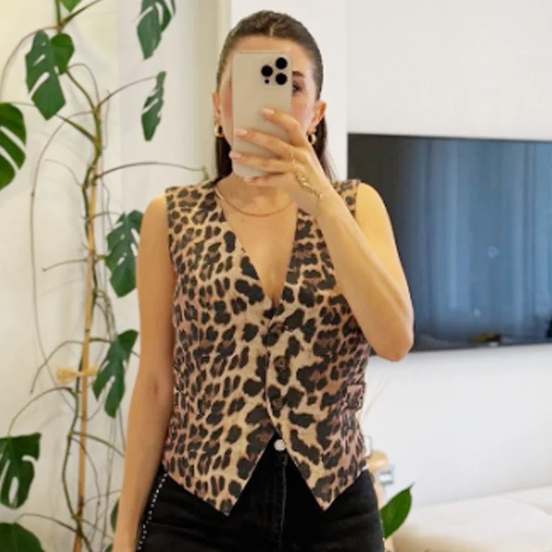 VILZSTUDIOS Leopard Print Cropped Vest