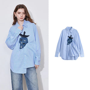 VILZSTUDIOS Striped Strawberry Print Long Sleeve Shirt