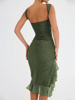 VILZSTUDIOS Ruched Irregular Midi Dress for Club