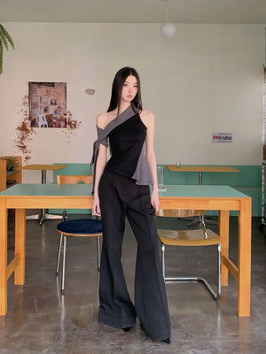 VILZSTUDIOS Black Striped Asymmetrical Blouse