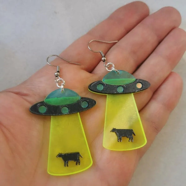 Embossed UFO Alien Space Acrylic Earring