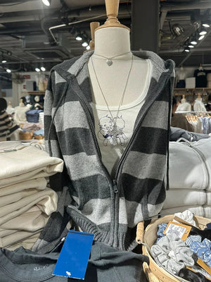 VILZSTUDIOS Cozy Striped Knitted Hooded Cardigan