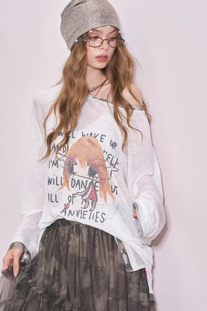 VILZSTUDIOS Cool White Printed Long Sleeve Top