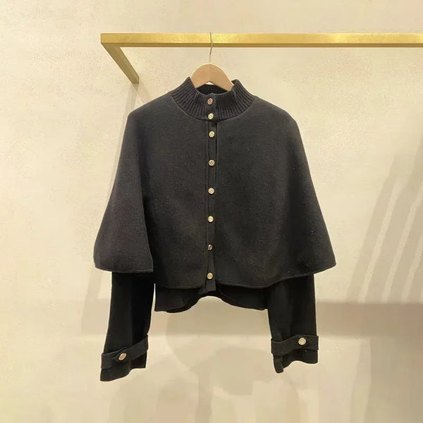 Classic Loose Stand Collar Knitted Jacket
