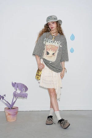 VILZSTUDIOS Whimsical Pink Cartoon Print T-Shirt