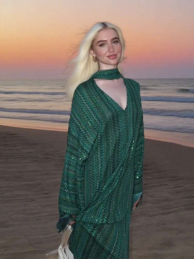 VILZSTUDIOS Sparkle Green Boho Maxi Dress