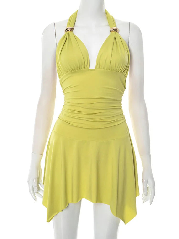 VILZSTUDIOS Sleeveless V-Neck Halter Mini Dress