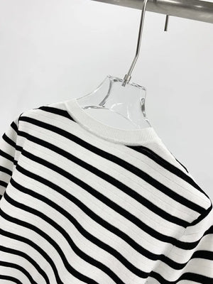 VILZSTUDIOS Striped Knit Badge T-Shirt