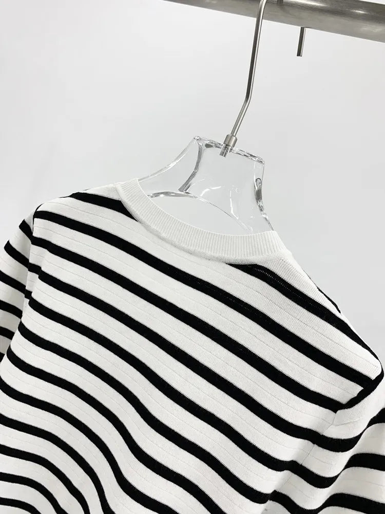 VILZSTUDIOS Striped Knit Badge T-Shirt
