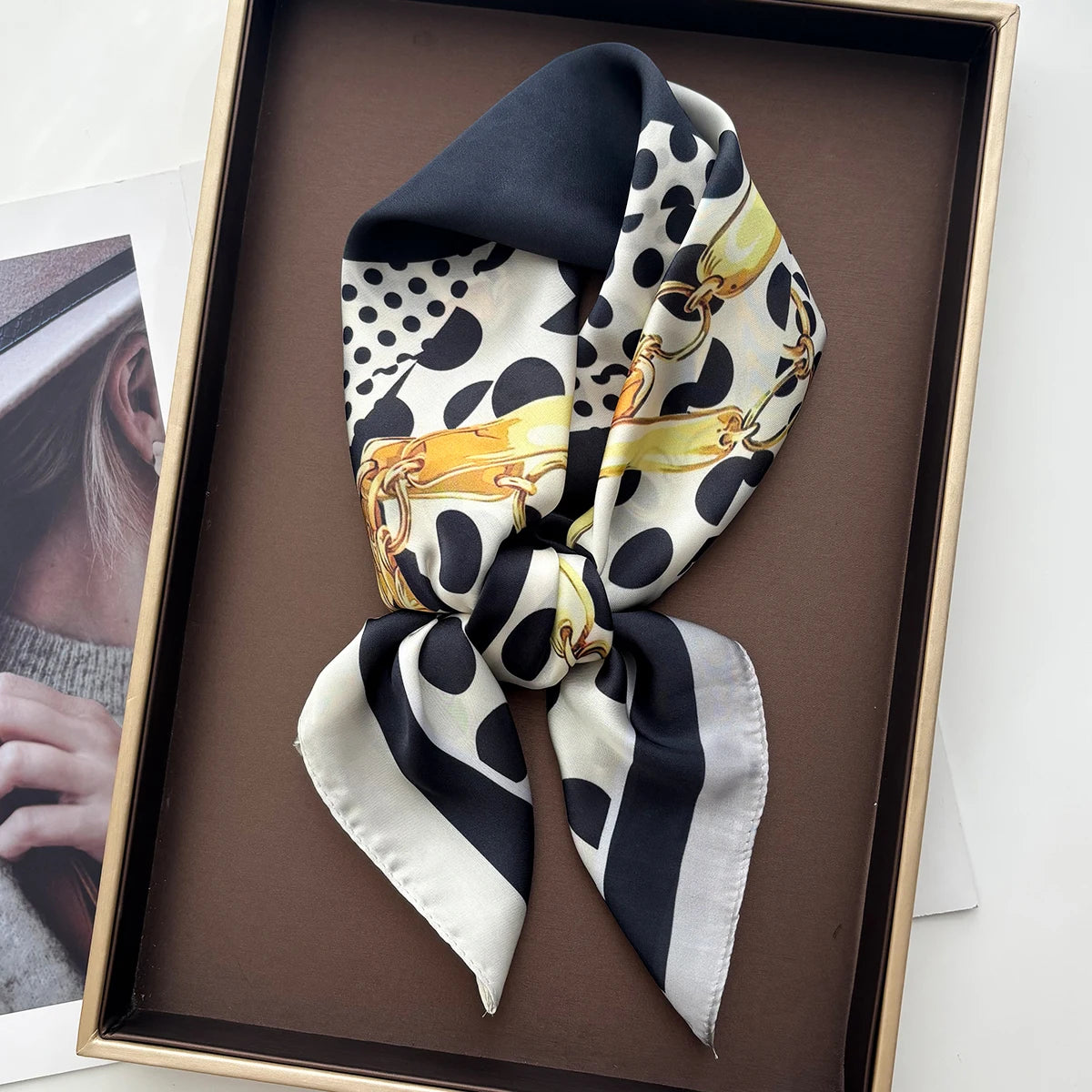 VILZSTUDIOS 2026 Design Print Square Silk Scarf Women Neckerchief Bandana Foulard Lady Shawl Scarves Wrap Head Hair Band Ties