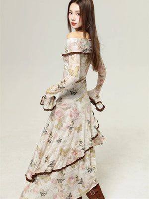 VILZSTUDIOS Elegant Floral Off-Shoulder Party Dress