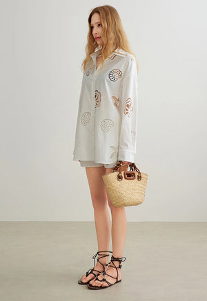 VILZSTUDIOS Stylish Embroidered Hollow Out Shirt