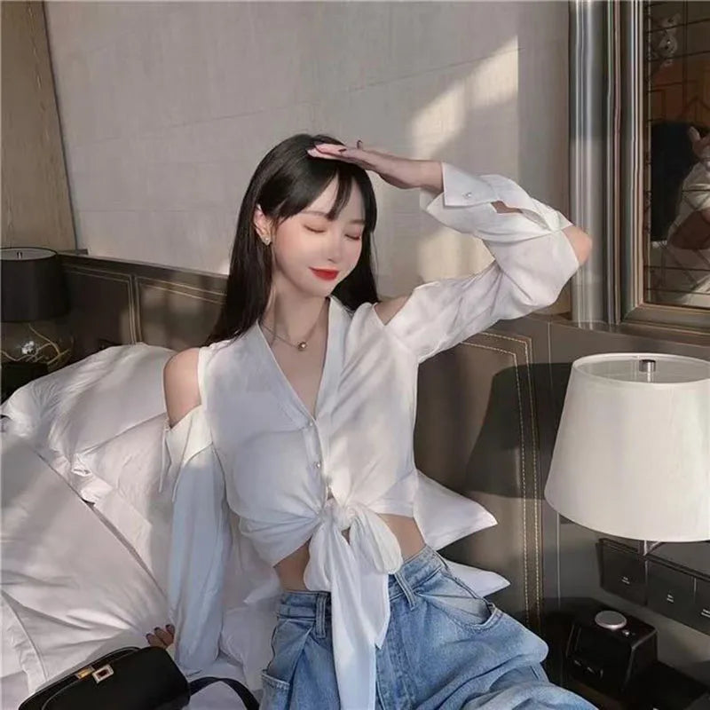 VILZSTUDIOS Chic Hollow Out Off-Shoulder Cropped Shirt