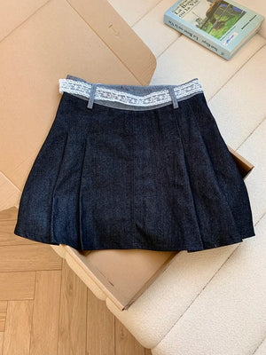 VILZSTUDIOS High Street Lace Pleated Denim Skirt