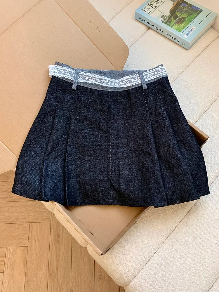VILZSTUDIOS High Street Lace Pleated Denim Skirt
