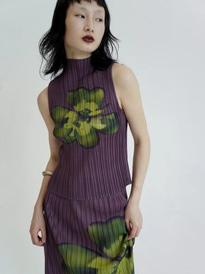VILZSTUDIOS Pleated Floral Purple Summer Outfit Set