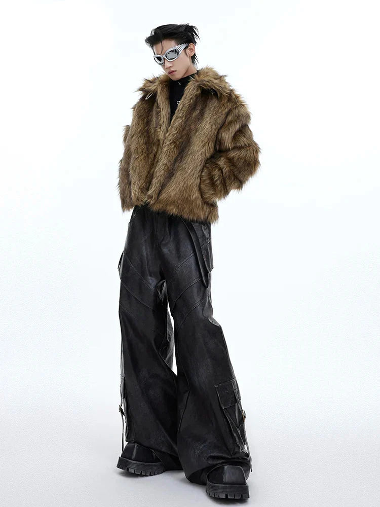 VILZSTUDIOS Vintage Distressed Black Leather Wide Pants