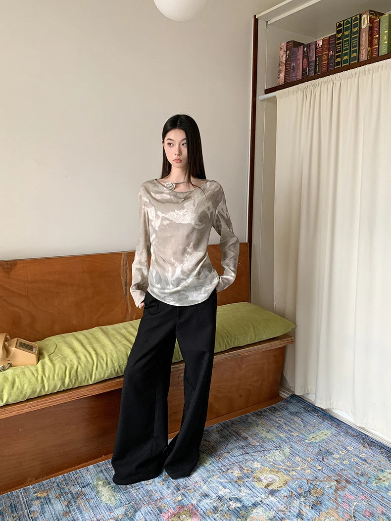 VILZSTUDIOS Ink Wash Gilded Droopy Collar Top
