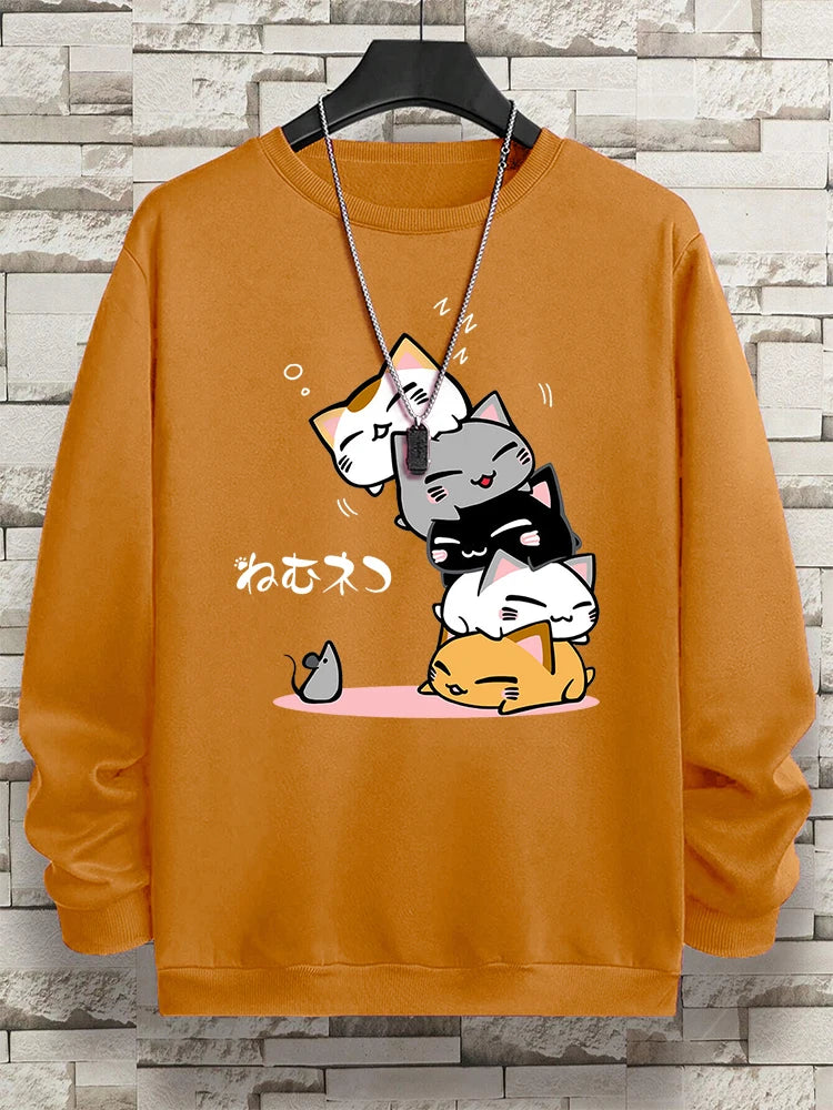 VILZSTUDIOS Cute Sleepy Stacked Cats Sweater